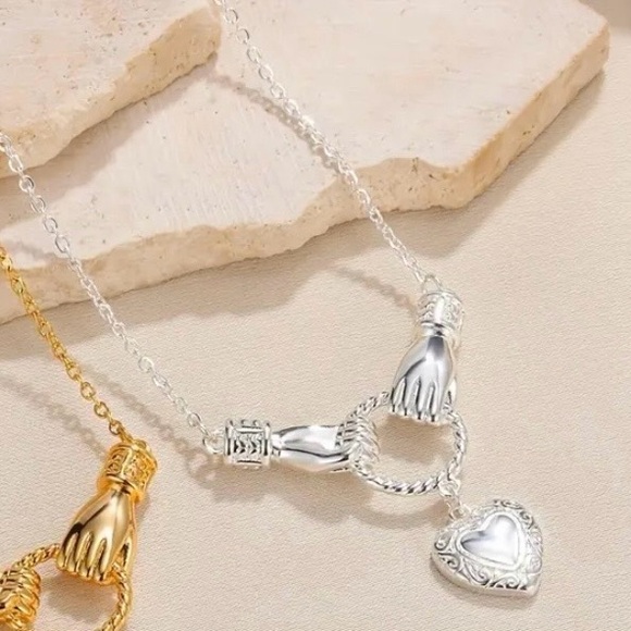 One-of-a-Kind Love Choker Necklace - Unique Plated Hands , Elegant Choker Style - Picture 2 of 2